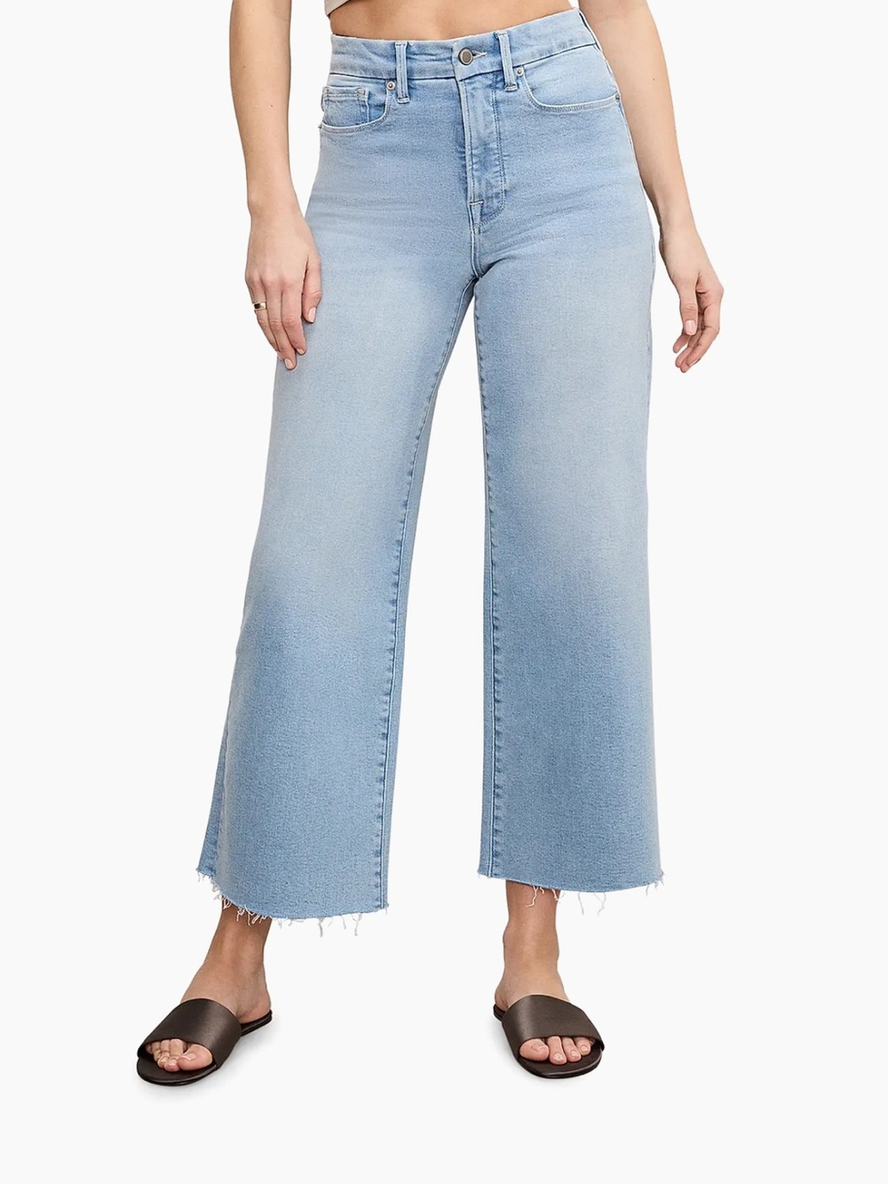 Good American Good Waist Palazzo Crop Wide Leg Blue Denim Jeans, SZ 4/27 NWT